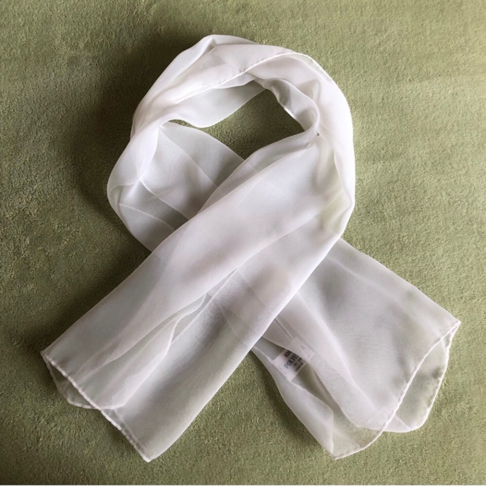 Scarves shear chiffon bundle 2 rectangle solid white aqua lightweight Vintage - Picture 4 of 8
